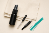 Reinigungsspray, Bürsten, Cerumenwerkzeug und Reinigungsfäden für Hörgeräte